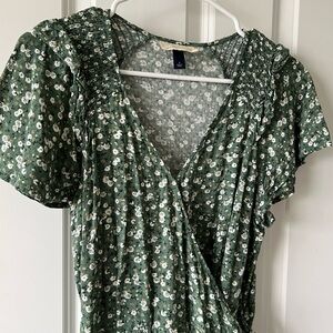 Green Floral Wrap Dress